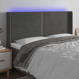 Čelo postele s LED tmavě šedé 163 x 16 x 118/128 cm samet - obrázek 1