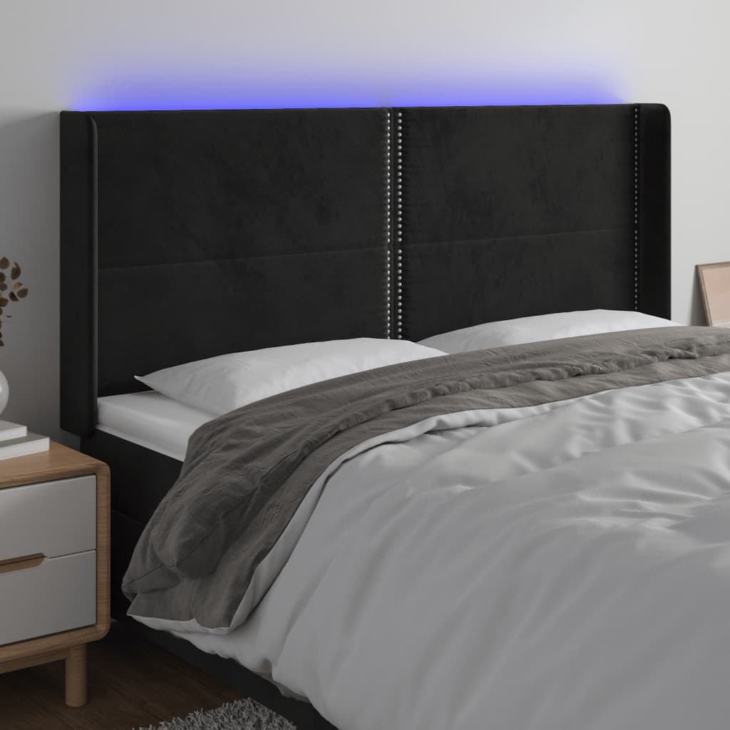 vidaXL TÄƒblie de pat cu LED, negru, 163x16x118/128 cm, catifea