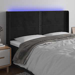 Čelo postele s LED černé 163 x 16 x 118/128 cm samet - obrázek 1