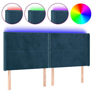 Čelo postele s LED tmavě modré 163 x 16 x 118/128 cm samet - obrázek 2