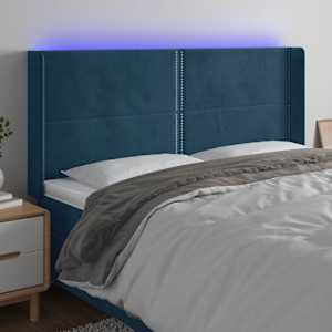 Čelo postele s LED tmavě modré 163 x 16 x 118/128 cm samet - obrázek 1