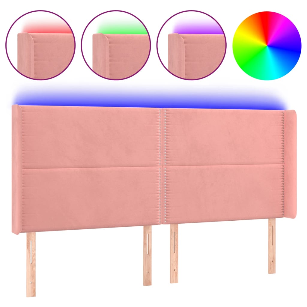 Thumbnail - vidaXL LED Kopfteil Rosa 163x16x118/128 cm Samt