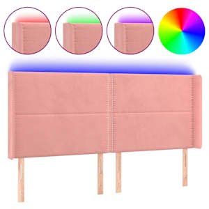 Čelo postele s LED růžové 163 x 16 x 118/128 cm samet - obrázek 2