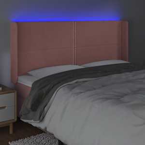 Čelo postele s LED růžové 163 x 16 x 118/128 cm samet - obrázek 4