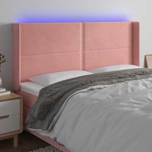 Čelo postele s LED růžové 163 x 16 x 118/128 cm samet - obrázek 1