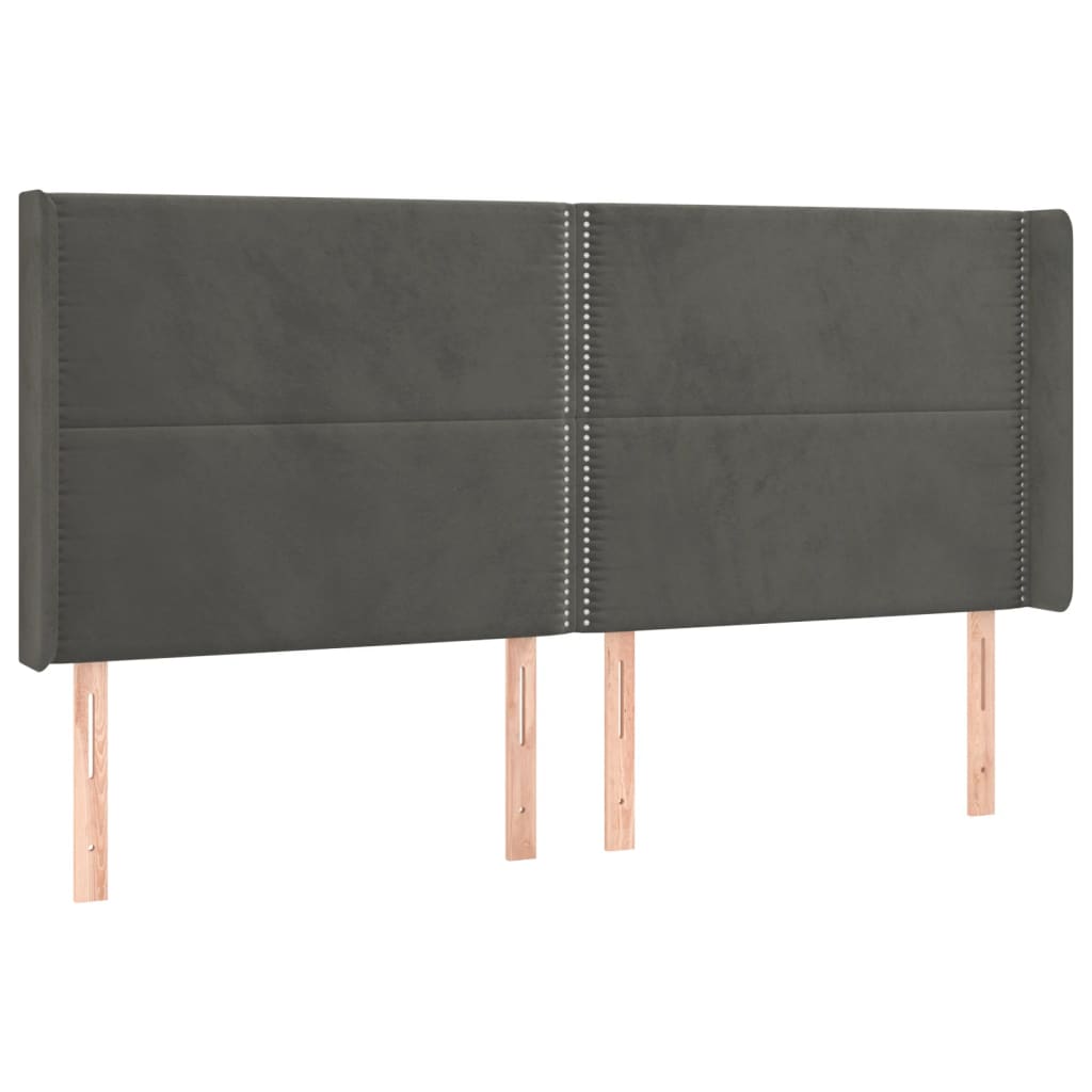 vidaXL Hoofdbord LED 183x16x118/128 cm fluweel donkergrijs afbeelding