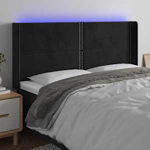 Čelo postele s LED černé 183 x 16 x 118/128 cm samet - obrázek 1