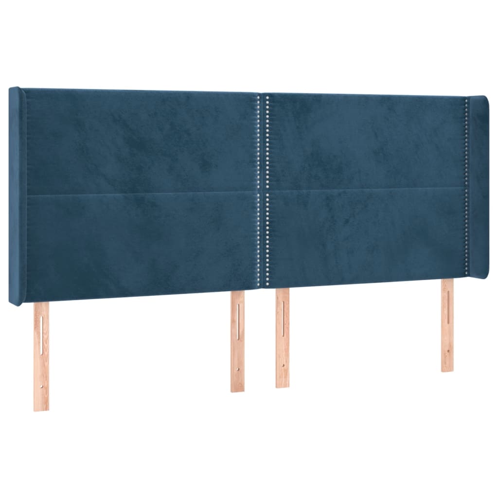 vidaXL Hoofdbord LED 183x16x118/128 cm fluweel donkerblauw afbeelding