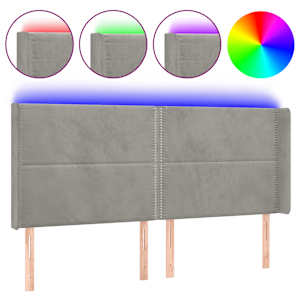 Čelo postele s LED světle šedé 203 x 16 x 118/128 cm samet - obrázek 2