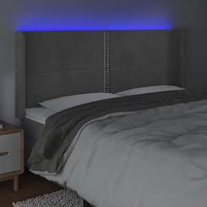Čelo postele s LED světle šedé 203 x 16 x 118/128 cm samet - obrázek 4