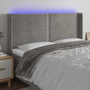Čelo postele s LED světle šedé 203 x 16 x 118/128 cm samet - obrázek 1