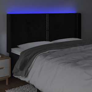Čelo postele s LED černé 203 x 16 x 118/128 cm samet - obrázek 4