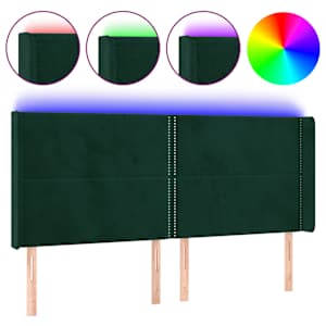 Čelo postele s LED tmavě zelené 203 x 16 x 118/128 cm samet - obrázek 2