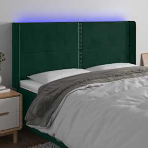 Čelo postele s LED tmavě zelené 203 x 16 x 118/128 cm samet - obrázek 1