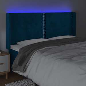 Čelo postele s LED tmavě modré 203 x 16 x 118/128 cm samet - obrázek 4
