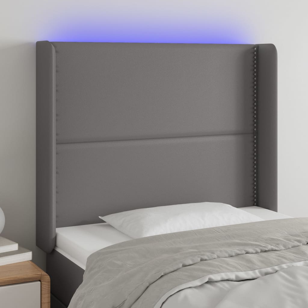 vidaXL sengegavl med LED-lys 83x16x118/128 cm kunstlæder grå