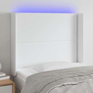 Čelo postele s LED bílé 93 x 16 x 118/128 cm umělá kůže - obrázek 1