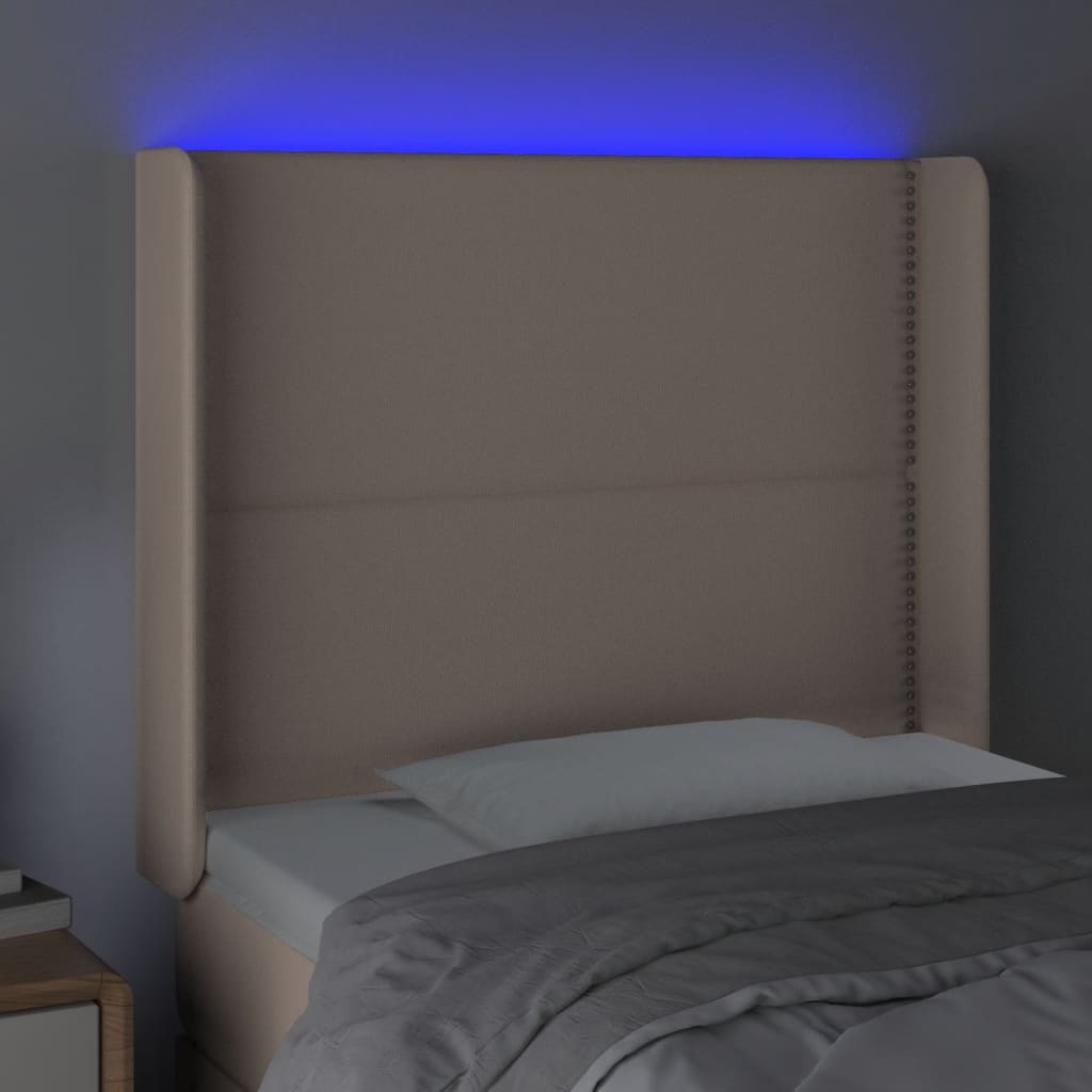 LED posteljno vzglavje kapučino 93x16x118/128 cm umetno usnje