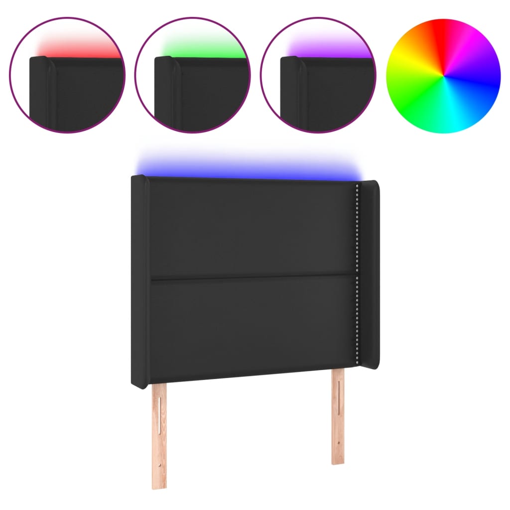 vidaXL Čelo postele s LED černé 103 x 16 x 118/128 cm umělá kůže