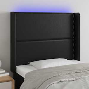 Čelo postele s LED černé 103 x 16 x 118/128 cm umělá kůže - obrázek 1