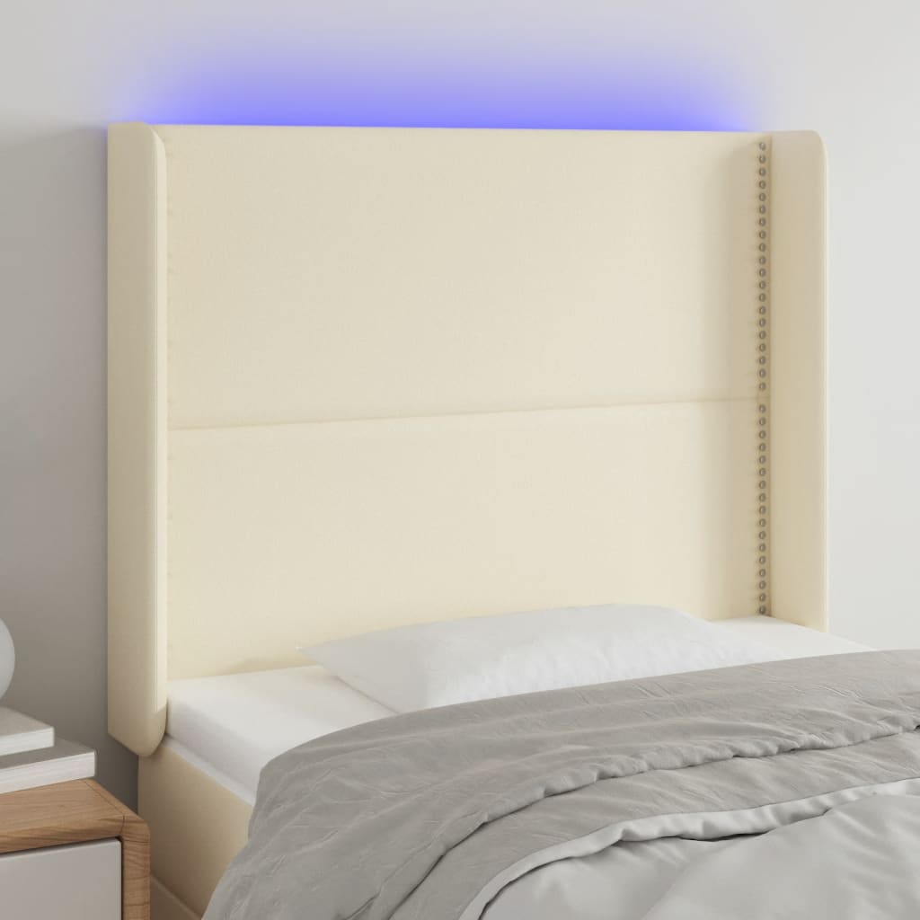 vidaXL sengegavl med LED-lys 103x16x118/128 cm kunstlæder cremefarvet