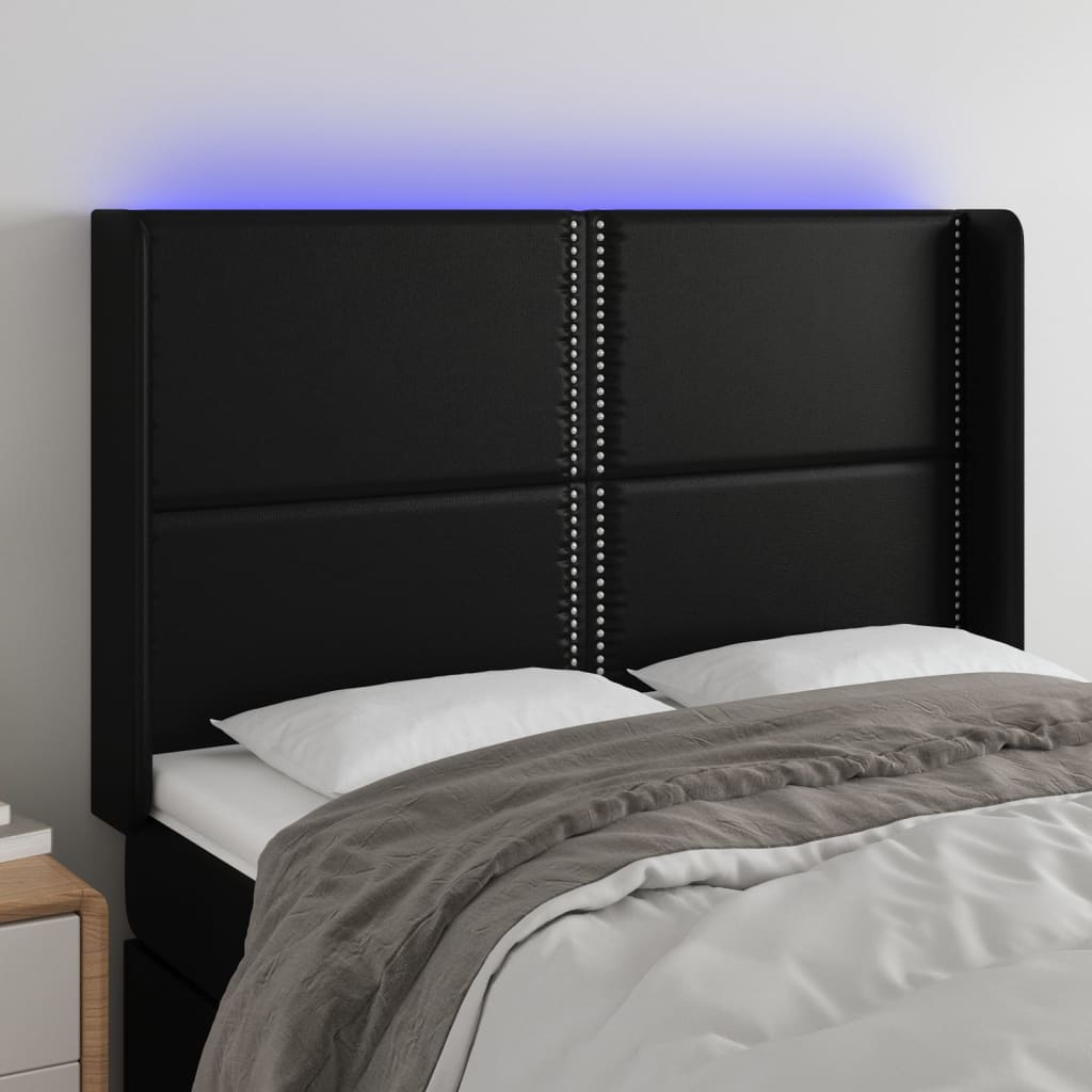 Čelo postele s LED černé 147 x 16 x 118/128 cm umělá kůže