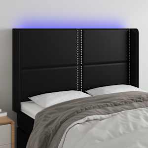 Čelo postele s LED černé 147 x 16 x 118/128 cm umělá kůže - obrázek 1