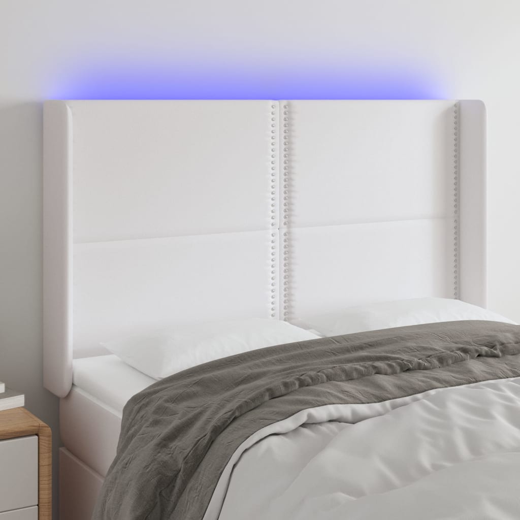 Čelo postele s LED bílé 147 x 16 x 118/128 cm umělá kůže