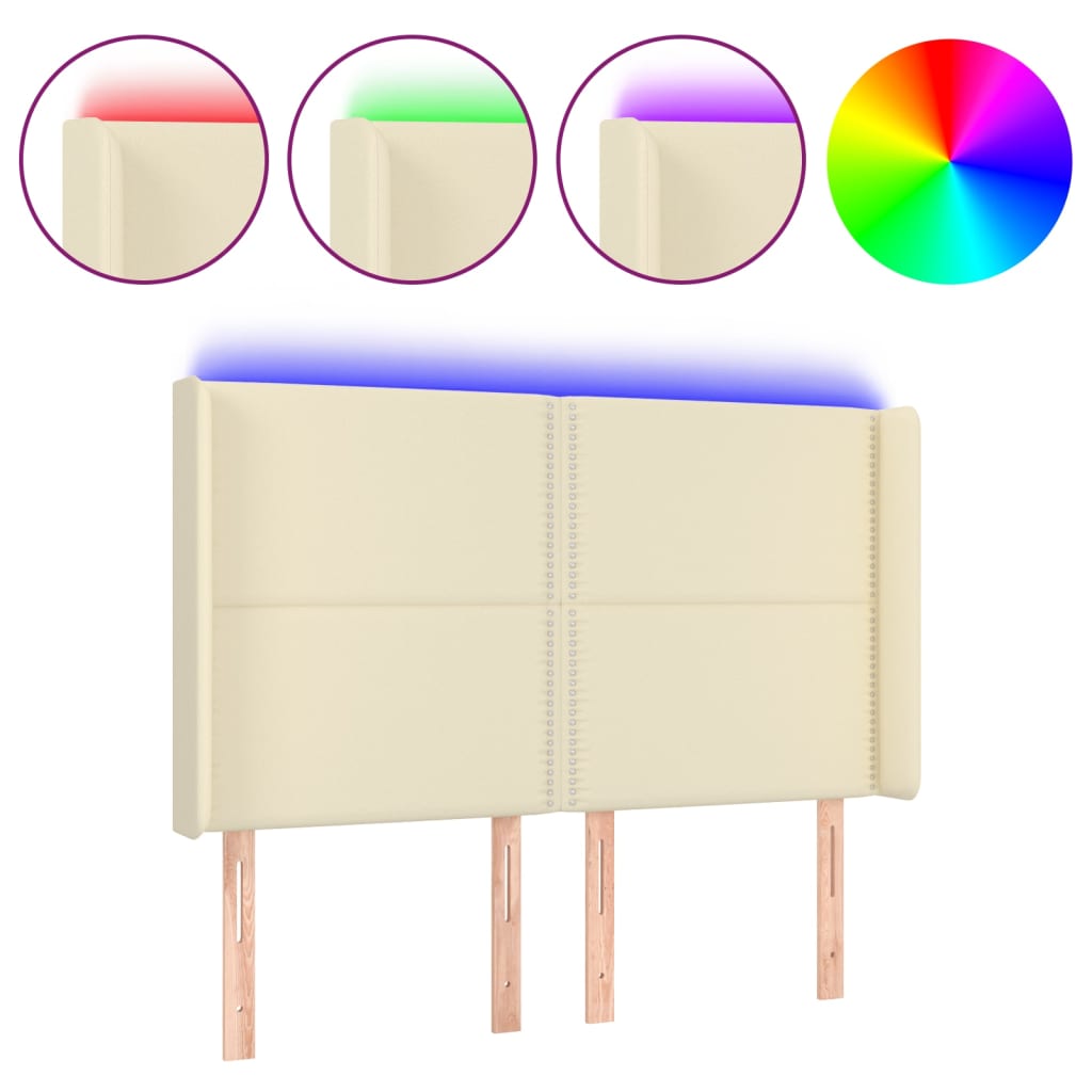krémszínű műbőr LED-es fejtámla 147x16x118/128 cm