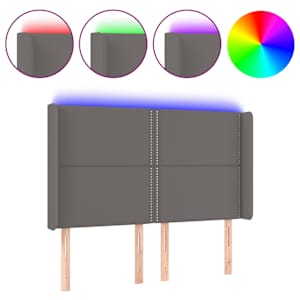 Čelo postele s LED šedé 147 x 16 x 118/128 cm umělá kůže - obrázek 2