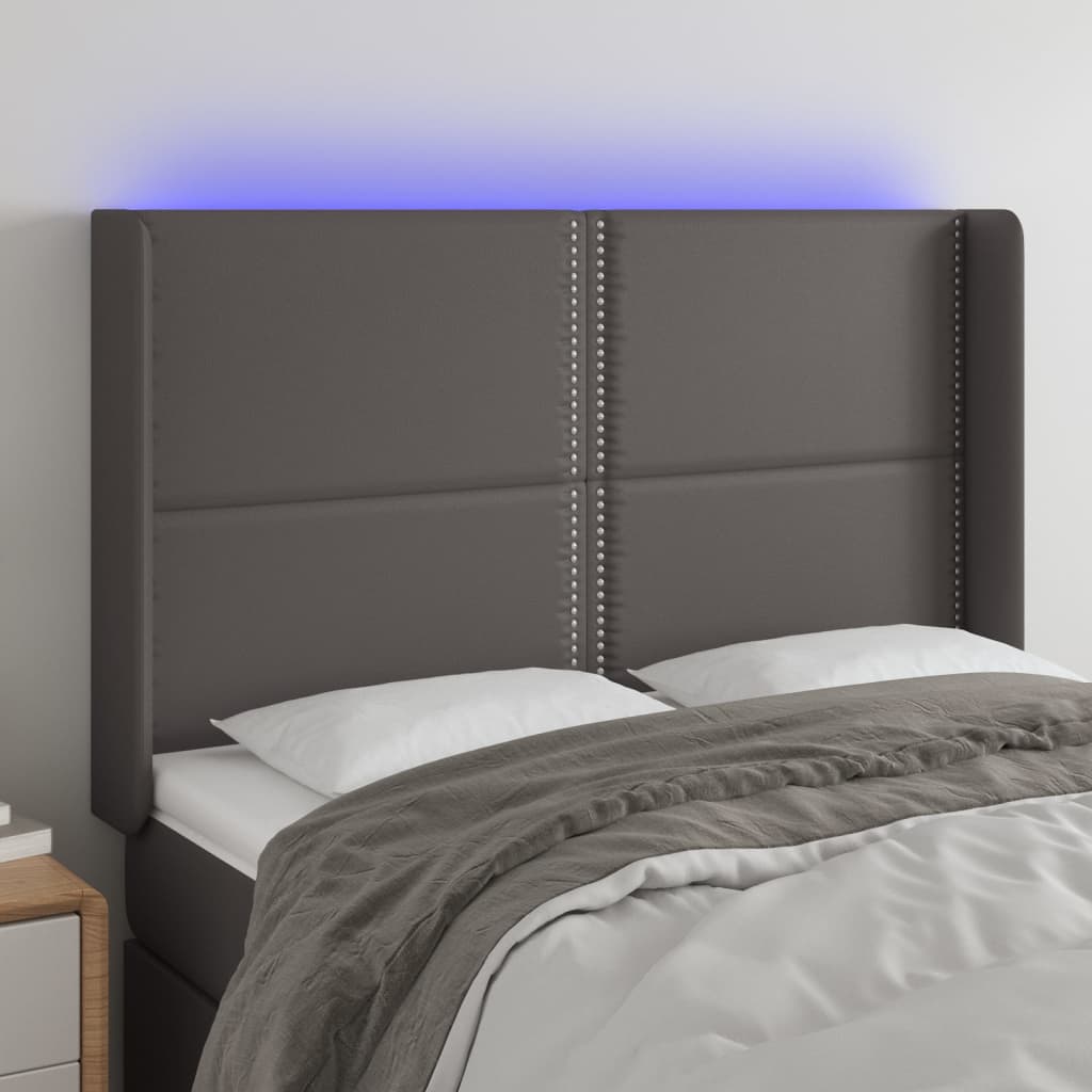 vidaXL Čelo postele s LED šedé 147 x 16 x 118/128 cm umělá kůže