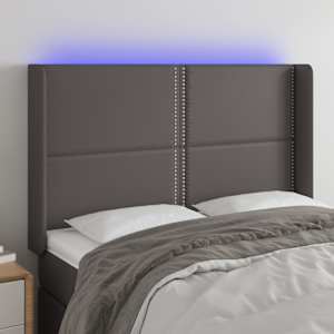 Čelo postele s LED šedé 147 x 16 x 118/128 cm umělá kůže - obrázek 1