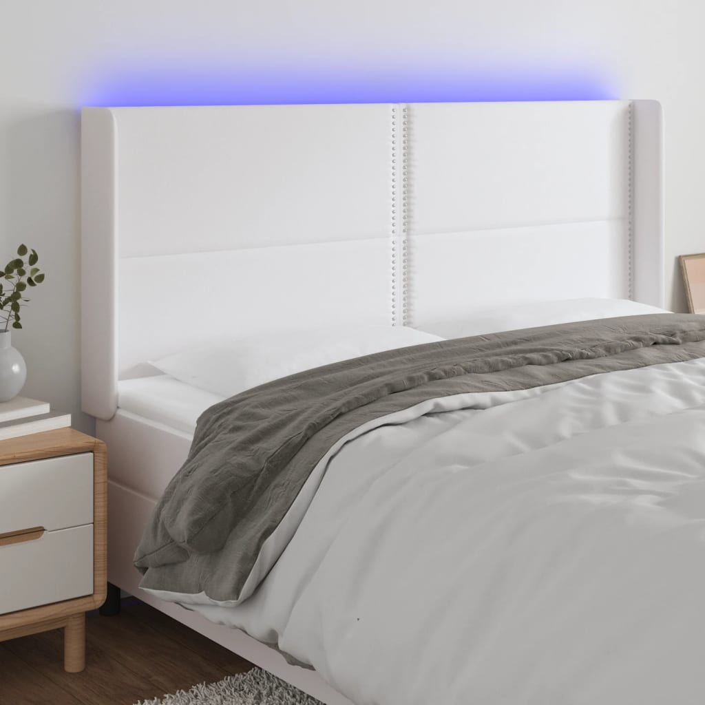 Čelo postele s LED bílé 163 x 16 x 118/128 cm umělá kůže