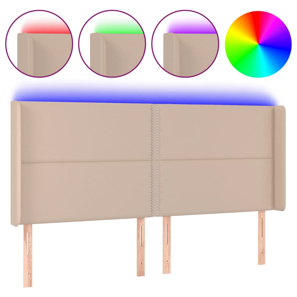 vidaXL Čelo postele s LED cappuccino 163 x 16 x 118/128 cm umělá kůže