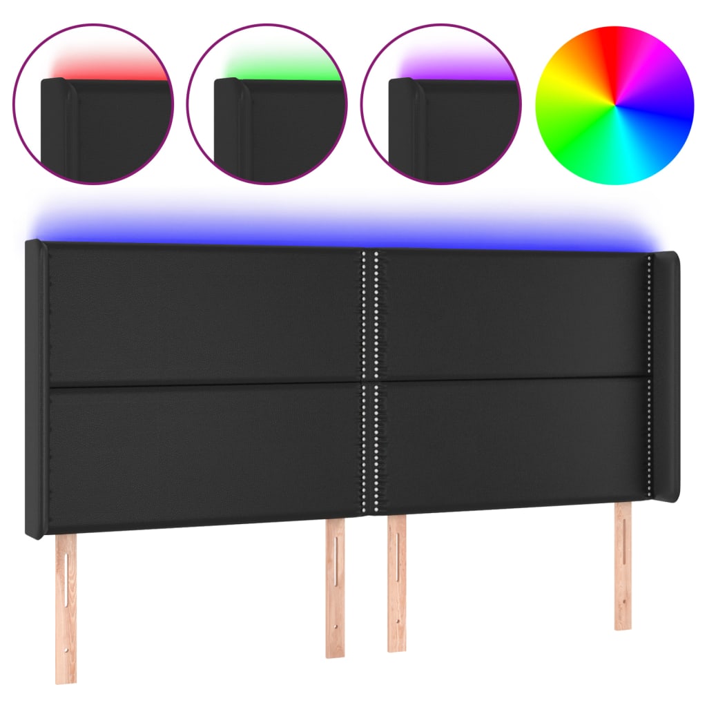 Thumbnail - vidaXL LED Kopfteil Schwarz 183x16x118/128 cm Kunstleder