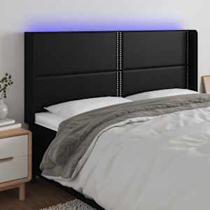 LED posteljno vzglavje črno 183x16x118/128 cm umetno usnje