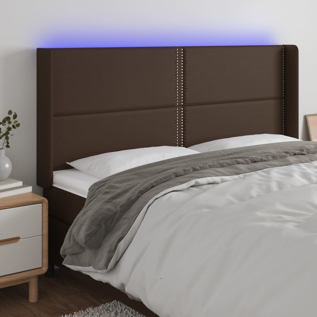 gultas galvgalis ar LED, 183x16x118/128 cm, brūna mākslīgā āda | Stepinfit.lv