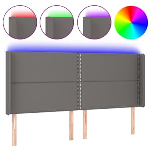 Čelo postele s LED šedé 183 x 16 x 118/128 cm umělá kůže - obrázek 2