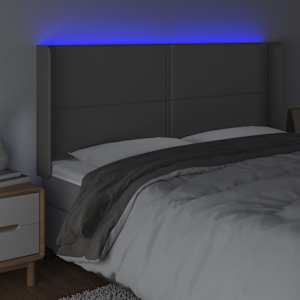 Čelo postele s LED šedé 183 x 16 x 118/128 cm umělá kůže - obrázek 4