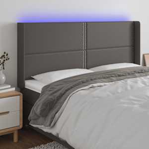 Čelo postele s LED šedé 183 x 16 x 118/128 cm umělá kůže - obrázek 1