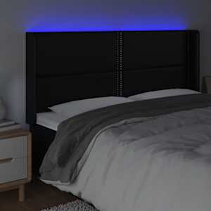 Čelo postele s LED černé 203 x 16 x 118/128 cm umělá kůže - obrázek 4