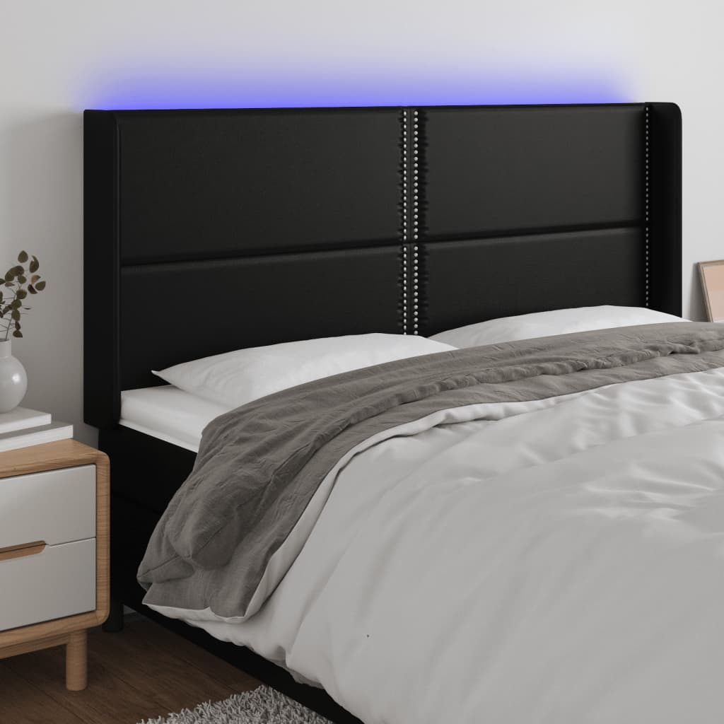 Čelo postele s LED černé 203 x 16 x 118/128 cm umělá kůže