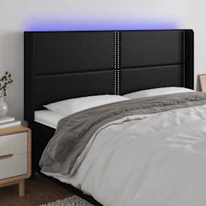 LED posteljno vzglavje črno 203x16x118/128 cm umetno usnje
