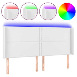 Čelo postele s LED bílé 203 x 16 x 118/128 cm umělá kůže - obrázek 2