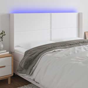 Čelo postele s LED bílé 203 x 16 x 118/128 cm umělá kůže - obrázek 1