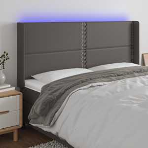 Čelo postele s LED šedé 203 x 16 x 118/128 cm umělá kůže - obrázek 1