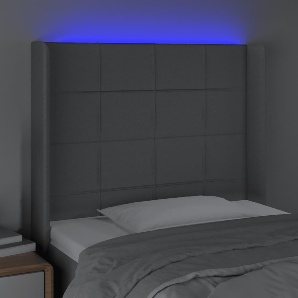  Čelo postele s LED bledosivé 83x16x118/128 cm látka