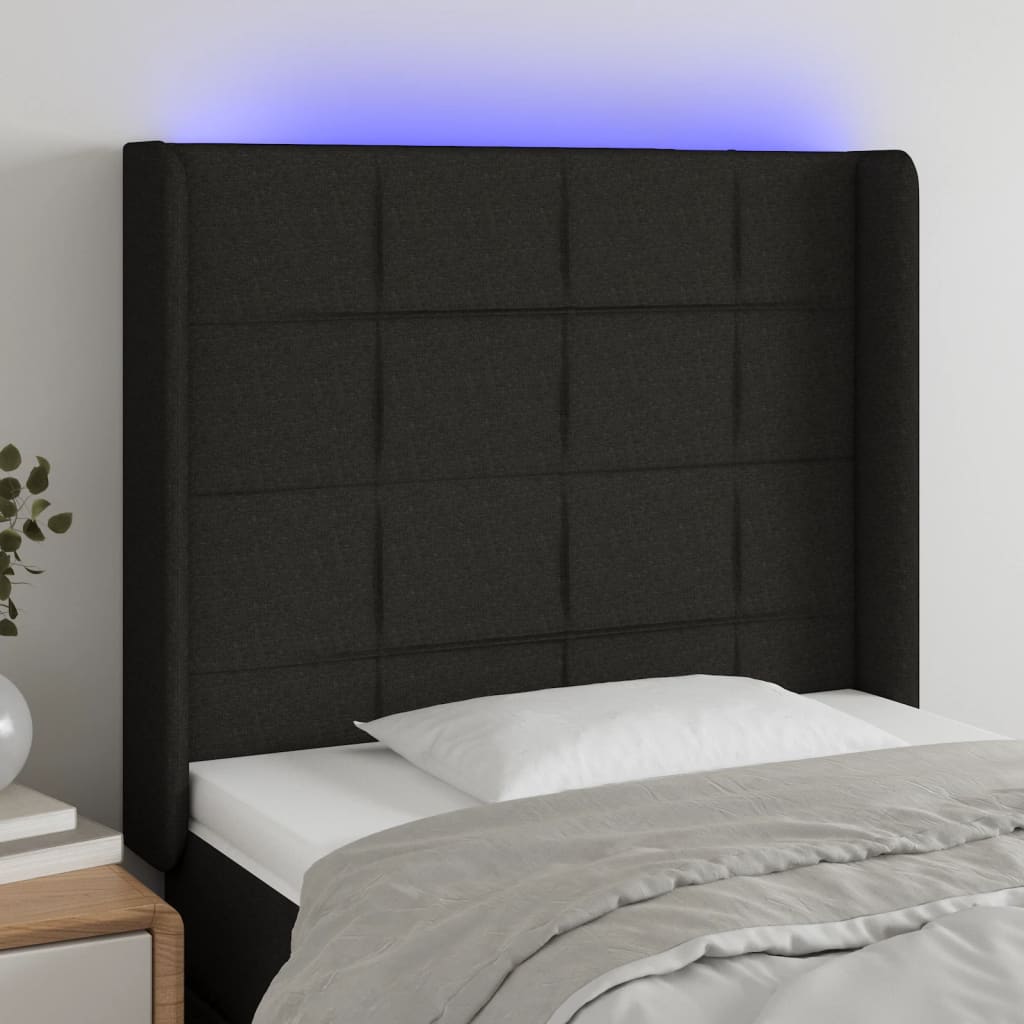 vidaXL Tăblie de pat cu LED, negru, 83x16x118/128 cm, textil