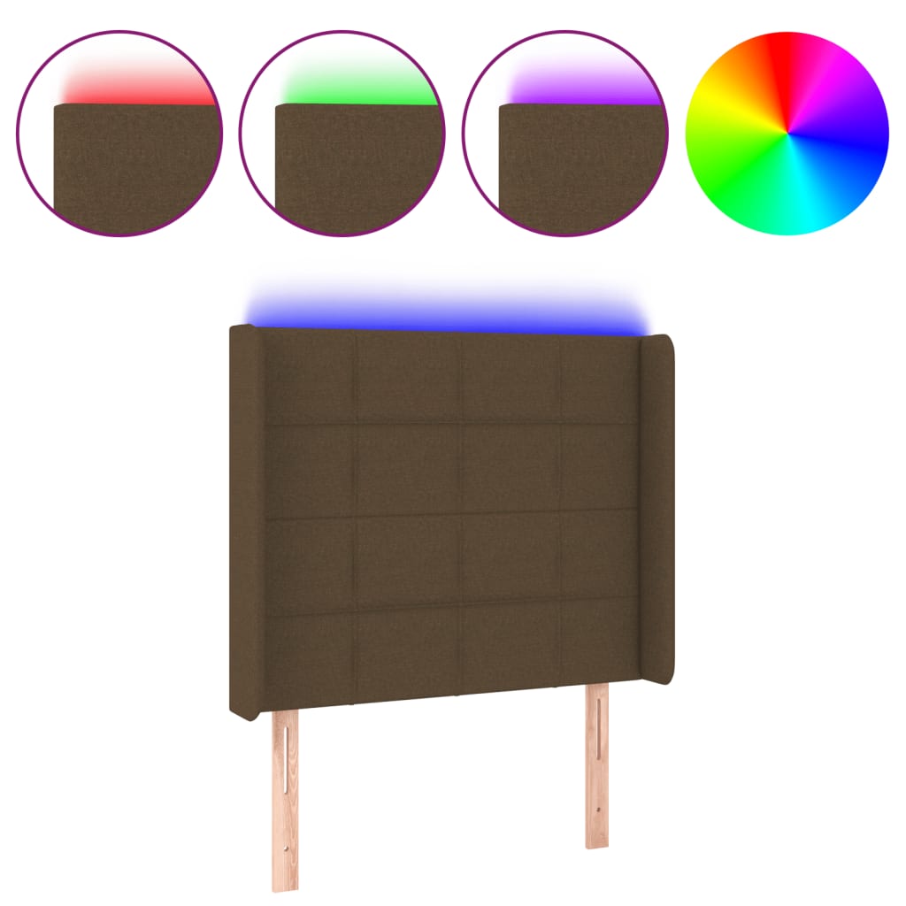 vidaXL Čelo postele s LED tmavě hnědé 83 x 16 x 118/128 cm textil