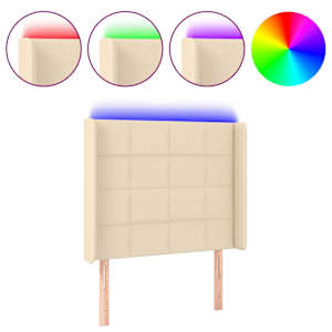 Čelo postele s LED krémové 83 x 16 x 118/128 cm textil - obrázek 2